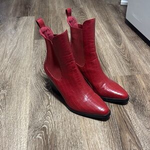 JustFab Red Croc-Pattern Heeled Boots
